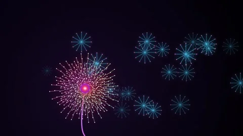 Abstract Dandelion Seed Head Floating Against Dark Sky with Glowing Particles Vidéo 346069018