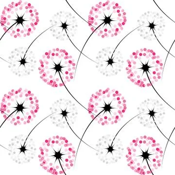 Abstract dandelion on white background. seamless pattern.  illustration Ilustração Stock