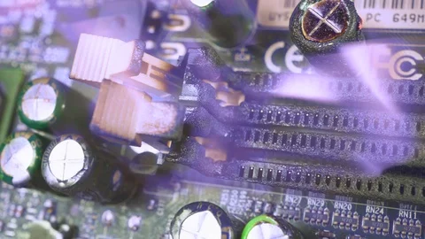 Abstract danger of computer parts breakage, emergency situation with the device Stock Footage 104386396