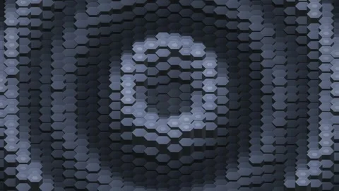 Abstract dark 3D hexagon grid with pulsing monochrome concentric waves Vidéo 344374748