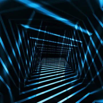 Abstract dark 3d interior background with blue night light beams Stock Illustration