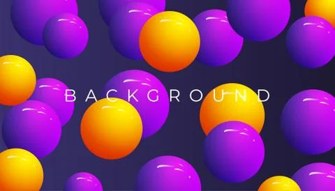 Abstract dark background with 3d shape marbles, glow balls, balloon in gradie Stock Illustration