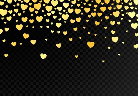Abstract dark background with bright falling golden hearts. Template backgrou Stock Illustration