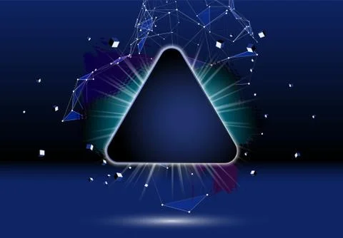 Abstract dark background with brush stroke, blot, triangular grid and frame Illustrazione stock