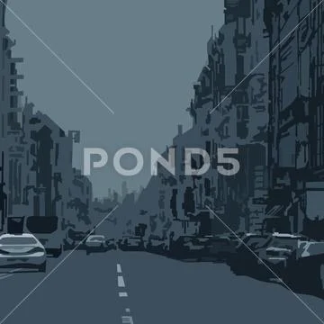 Abstract dark background of city avenue with cars Stock Illustration