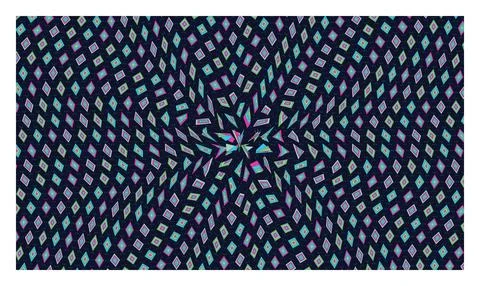 Abstract dark background with colorful rotating diamond shapes and swirling.. Stock Illustration