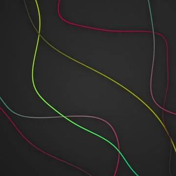 Abstract Dark Background with Colorful Wavy Neon Lines and 3D Layered Design Stock Illustration