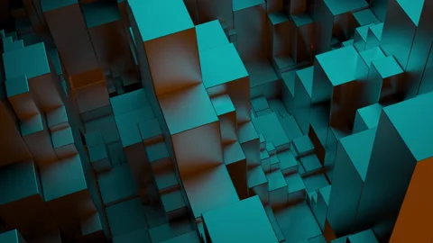 Abstract Dark Background With Cyan And Orange Cubes Stock Footage 144461457