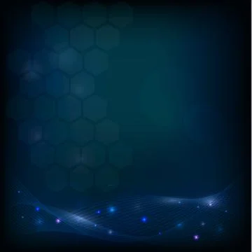 Abstract dark background design with hexagons, lines and glow Stock Illustration