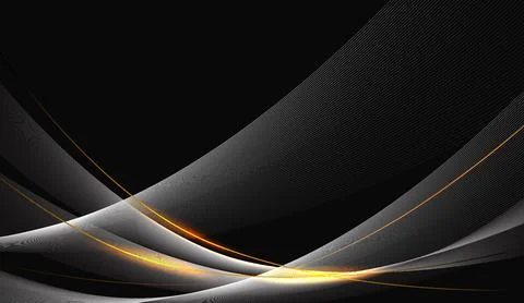 Abstract dark background with dynamic white waves and glowing golden lines for 스톡 일러스트