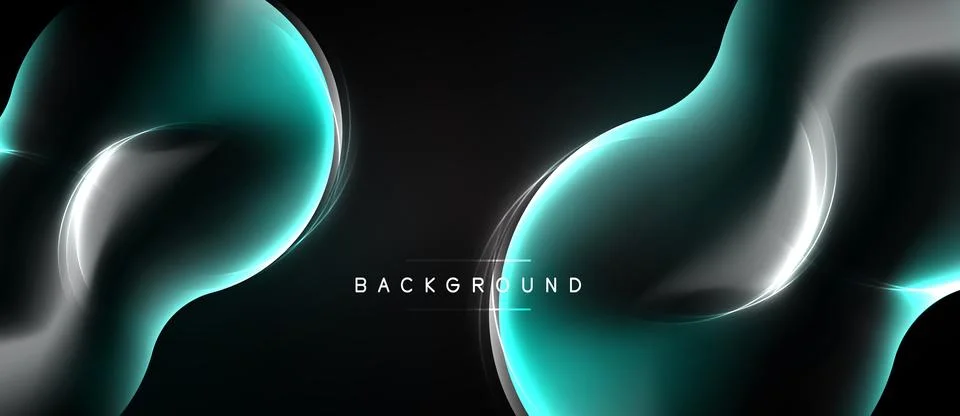 Abstract dark background features flowing turquoise, silver shapes. Minimalis Stockillustratie