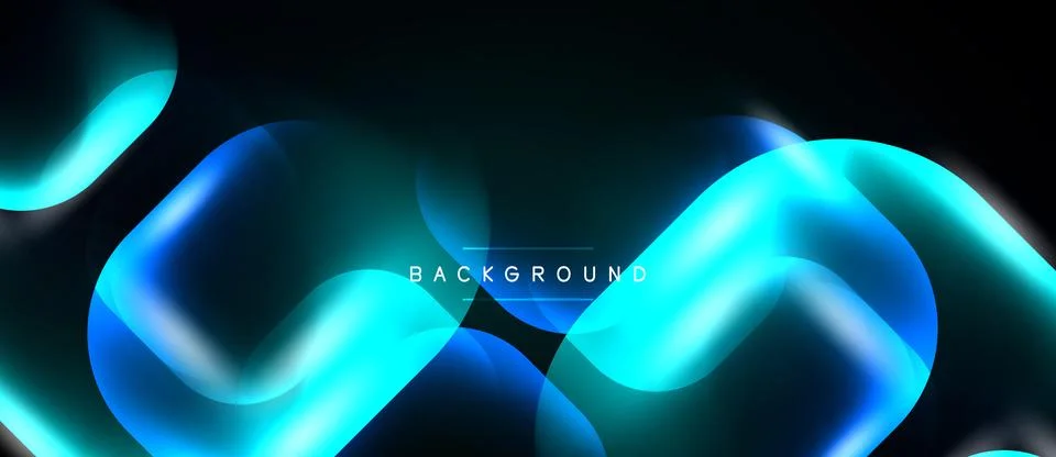 Abstract dark background features glowing blue shapes. Fluid forms create Stock Illustration
