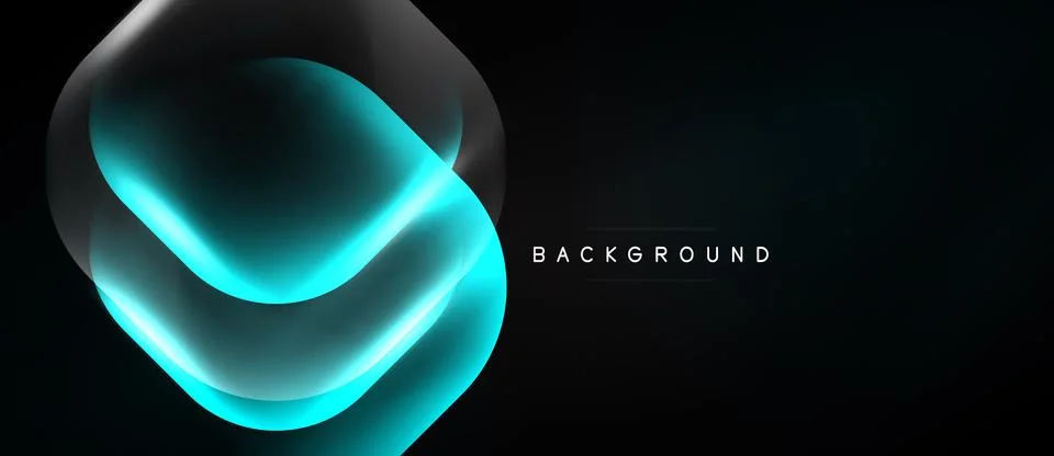 Abstract dark background features glowing turquoise shapes. Modern design wit Ilustração Stock