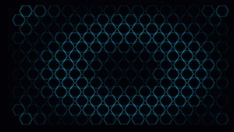 Abstract dark background featuring a glowing blue hexagonal grid pattern Vídeos de archivo 336263409