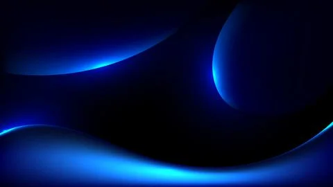 Abstract dark background featuring glowing neon blue fluid curves and sleek.. Stockillustratie