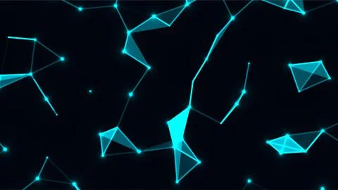 Abstract dark background featuring glowing blue digital network lines conne.. Ilustración de archivo