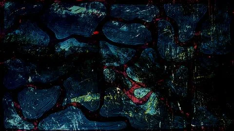 Abstract dark background featuring patterned blue topographic lines and colorful Stock Illustration