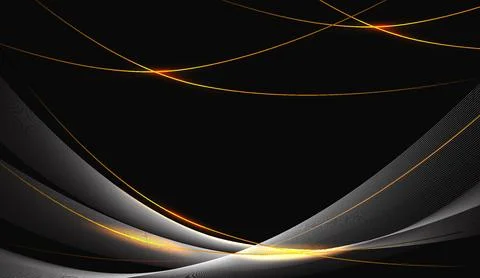 Abstract dark background featuring sleek curved lines and glowing golden light Illustrazione stock