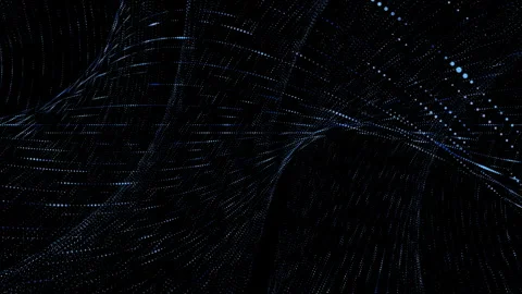 Abstract dark background with flowing blue and white dotted waveforms digital Stock Footage 295169261