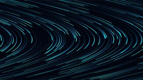 Abstract Dark Background with Glowing Cyan Light Trails and Futuristic Wave.. Stock Illustration
