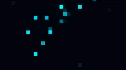 Abstract Dark Background with Glowing Cyan Pixel Particles and Digital Tech.. Ilustración de archivo