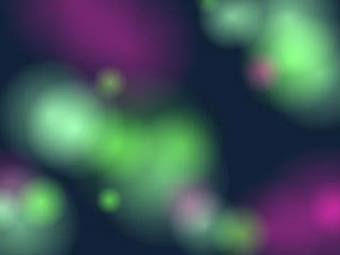 Abstract Dark Background with Glowing Green and Purple Bokeh Light Spots an.. Stock Illustration