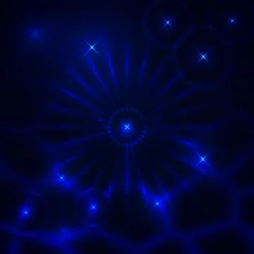 Abstract dark background with glowing rays and stars Illustrazione stock