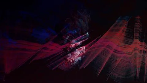 Abstract dark background with glowing red and blue light trails, featuring Stock Illustration