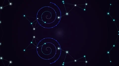 Abstract Dark Background with Glowing Spirals and Connected Dots Stock Footage 332210672