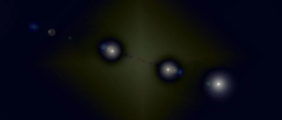 Abstract Dark Background with Glowing White Lens Flare Orbs Stock Illustration