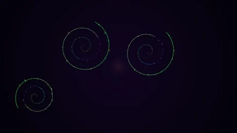 Abstract Dark Background with Green Dotted Neon Spirals and Play Button Stock Footage 337516199
