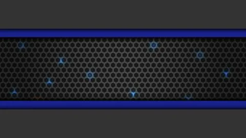 Abstract dark background with hexagonal grid, glowing blue lights Stock Illustration