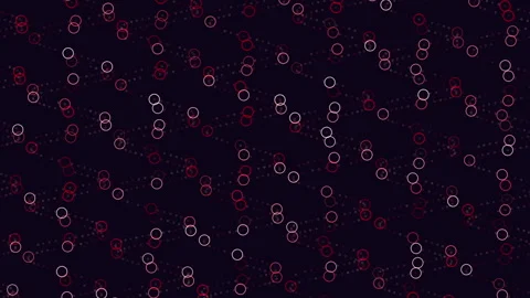 Abstract dark background with moving red and white circular data nodes pattern Stockbeeldmateriaal 334139397