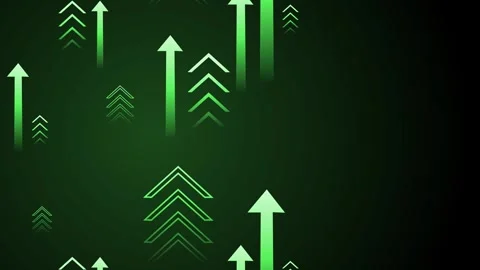 Abstract dark background with multiple upward-pointing glowing arrows sugge.. Stockbeeldmateriaal 334965140