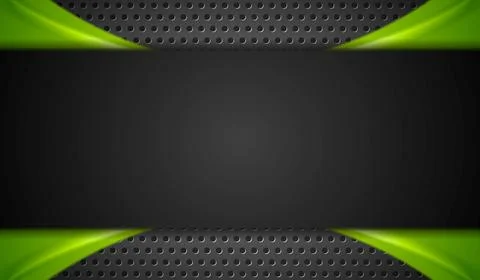 Abstract dark background with perforated metal texture and vibrant green wa.. Stock Illustration