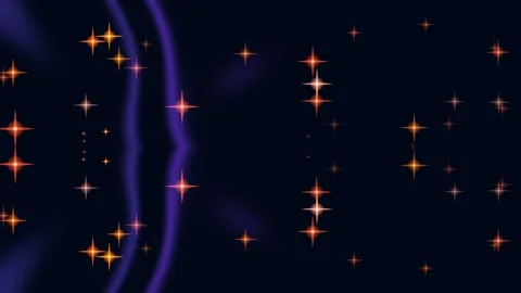 Abstract Dark Background with Purple Luminous Waves and Golden Stars Stock Footage 334863385