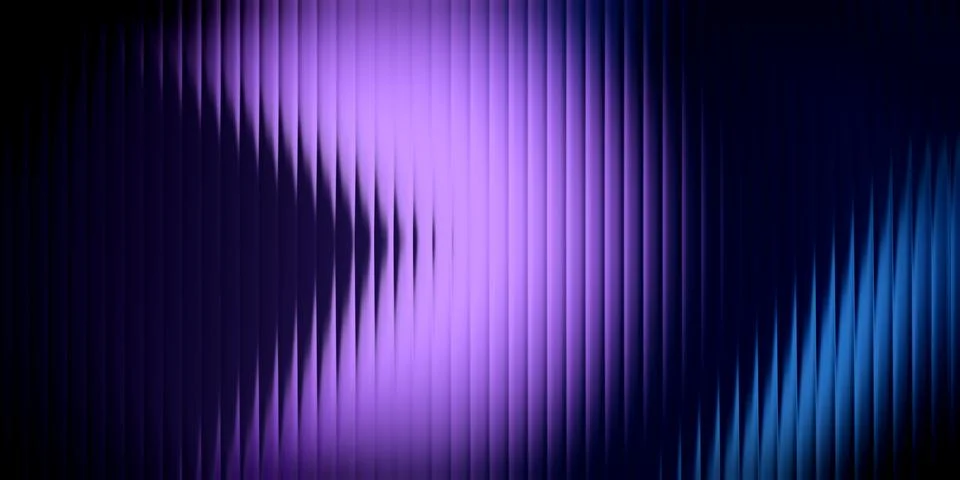Abstract dark background with vertical corrugated lines. Glowing neon purpl.. Stock Illustration