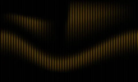 Abstract dark background with vertical gold stripes and wavy glowing light .. 库存插图