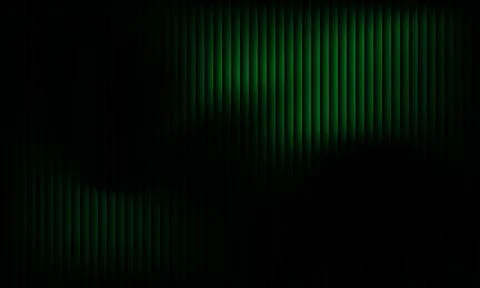 Abstract dark background with vertical green stripes and wavy glowing light.. 库存插图