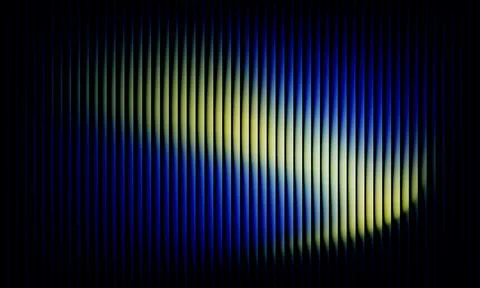 Abstract dark background with vertical lines and glowing yellow to blue wav.. 스톡 일러스트