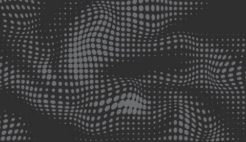 Abstract dark background with wavy halftone dot grid pattern in grey イラスト素材