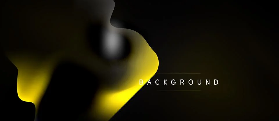 Abstract dark background. Yellow fluid shapes blend into black space. Minim.. Stock Illustration