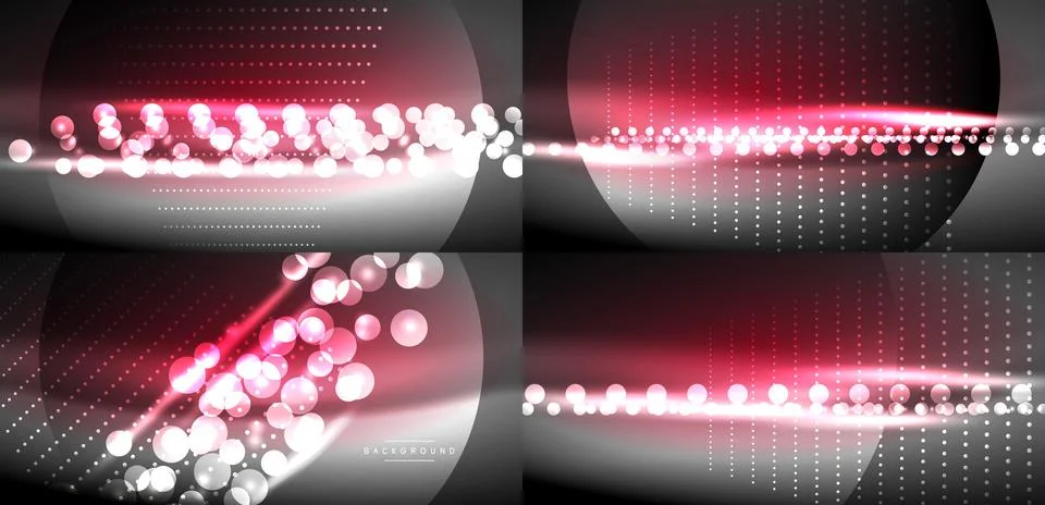 Abstract dark backgrounds with glowing red lines, circles, dots. Modern digit Illustrazione stock