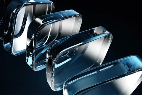 Abstract dark blue 3d background with glass transparent blocks row. Futuristic 스톡 일러스트