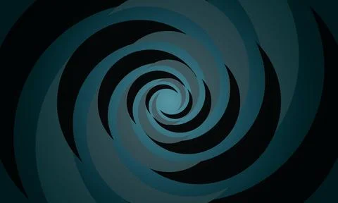 Abstract dark blue and teal geometric spiral vortex background. radial curve. Stock Illustration