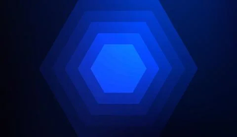 Abstract dark blue background featuring glowing geometric hexagonal shapes in a Stock Illustration