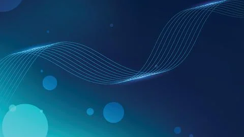 Abstract dark blue background featuring glowing light wave lines and soft bokeh Stock Illustration