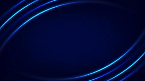 Abstract dark blue background with glowing neon light curves and copy space.. 库存插图
