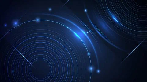 Abstract dark blue background with glowing circles and light lines Ilustración de archivo
