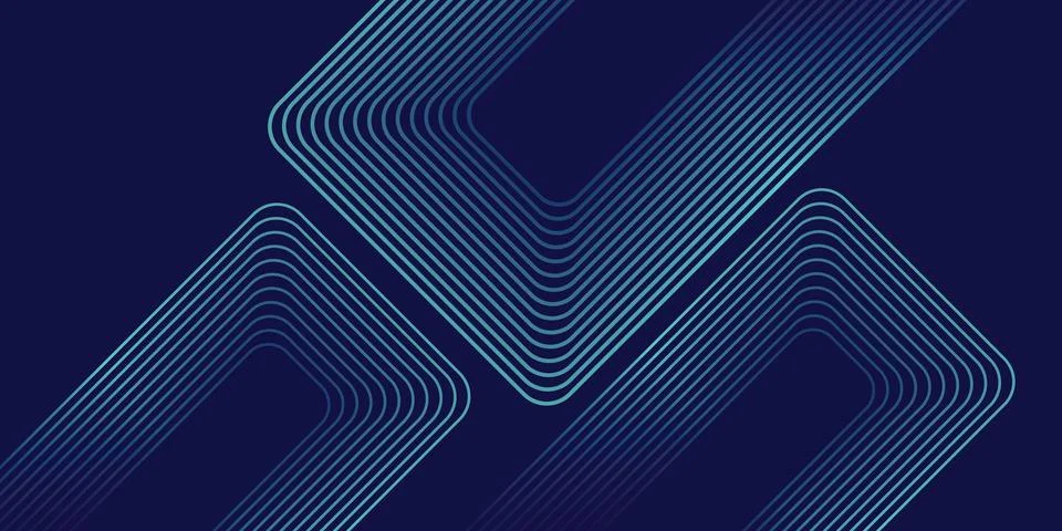 Abstract dark blue background with glowing blue curved lines geometric shapes Stock Illustration